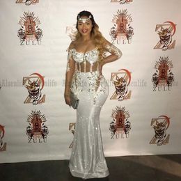 New Mermaid Prom Dresses 2023 Scoop Sequins Girl Party Dress Long Sleeves vestido De Fiesta De Boda Formal Evening Gowns 244w