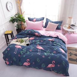 Bedding Sets Cartoon Blue Flamingo Set 2/3pcs Leaf Pattern 3D Bed Duvet Cover Pillowcases Kids Children Comfortable Quilt Covers