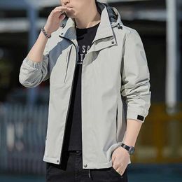 Men's Hoodies Sweatshirts New Spring and Autumn Mens Jacket Black Casual Hooded Bomber Jacket Fashionable Solid Colour Street Waterproof Mens WearL2405