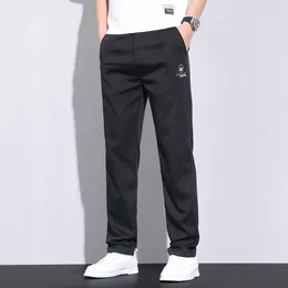 Men's Pants 2024 Mens Fashion Casual High Quality Ice Silk Spring Summer Thin Mid-Waist Stretch Brand Business Trousers