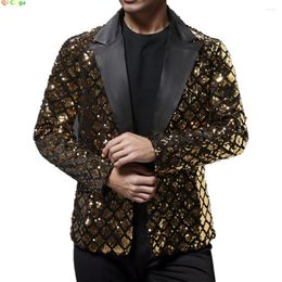 Men's Suits Gold Shiny Sequins Suit Jacket Wedding Performance Party Dress Coat Silver Blue Black Blazers S M L XL XXL