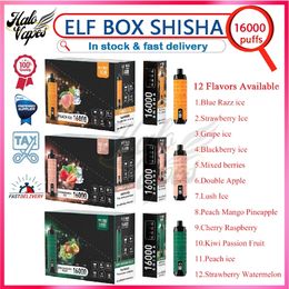 ELF BOX SHISHA 16000 Puff Disposable Vape Pen 0% 2% 3% 5% 12 Flavors 28ml Pod 600mAh Rechargeable Battery Mesh Coil Puffs 16k E Cigarette