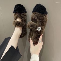 Casual Shoes Faux Fur Autumn Winter Women's Flat Beanie Cotton Warm Slip-on Loafers