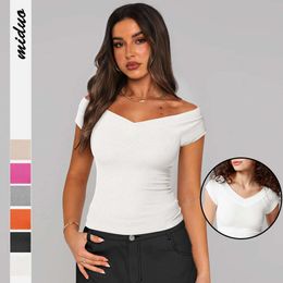 Y2K New Solid Color T-shirt Tight V-neck Knitwear Womens Sexy Spicy Girl BM Top Two Wear F1422