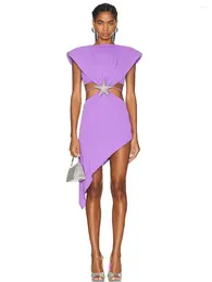 Casual Dresses 2024 Sexy Starfish Belt Hollow Asymmetric Bandage Dress Women Purple Sleeveless Bodycon Celebrity Party Club