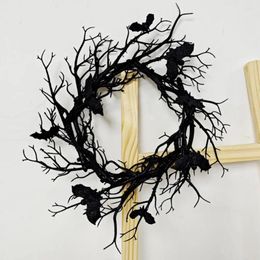 Decorative Flowers Spooky Garland With Simulated Bat Outdoor Halloween Decor Dead Branch Wreath Led Glow