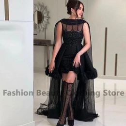 Party Dresses Black Sleeveless Prom Gown Short Tulle A-Line With Crystal Mini Zipper Saudi Arabia Ruffle Formal Occasion Dress