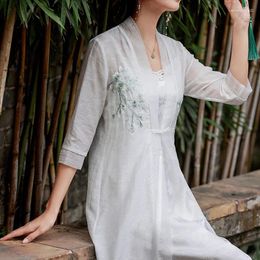 Ethnic Clothing High-end Women Sunscreen Embroidery Flowers Elegant Lady Long Summer Coat Dress S-XXL