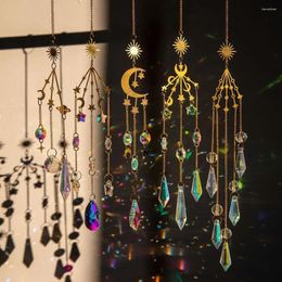 Decorative Figurines Suncatcher Crystal Sun And Moon Crystals Rainbow Catcher Hanging Prism Garden Maker Decoration Gold Stained Glass P2Z6