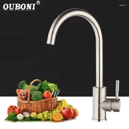 Kitchen Faucets OUBONI Swivel Nickel Brush Stream Rotated Spray Faucet Stainless Steel Deck Mount One Hole Handle Mixer Tap Taps