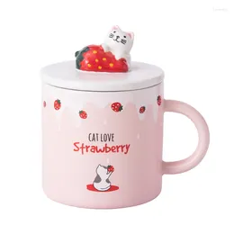 Mugs HF Creative Cartoon Ceramic Cup With LID Lovely Strawberry Christmas Gifts Factory Custom Wholesale