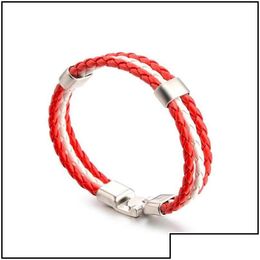 Charm Bracelets Charm Bracelets Fashion Russia Spain France Brazil Flag Leather Team Bracelet Men Football Fans Couples Gift Jewellery D Dhb1X