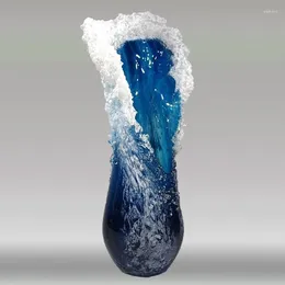 Vases 2024 Wave Vase Resin Handicraft Modern Simple Ocean Blue Home Decoration Table Top Ornaments