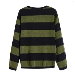 Men's Sweaters Striped Sweater Green & Black Round Neck Long Sleeve Oversize Knit Pullover Casual Jumper Autumn Winter Warm Top Hombre