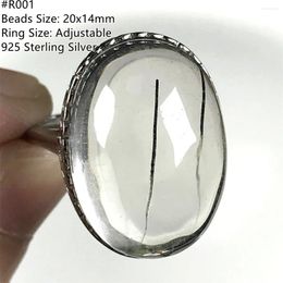 Cluster Rings Natural Black Hair Rutilated Quartz Ring Jewellery For Women Men Beauty Gift 925 Silver Reiki Crystal Beads Adjustable