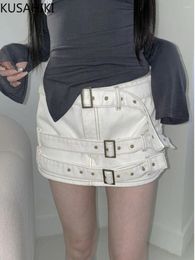 Skirts KUSAHIKI Summer Spicy Girl Multi Belt Buckle Punk Denim Slim Fit Short Skirt 2024 Fashion Y2k Faldas De Mujer