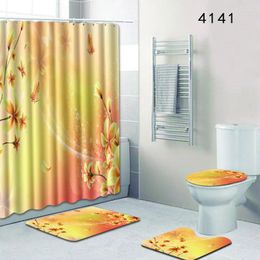 Shower Curtains Curtain Set 4pcs Fantasy Flowers Waterproof Bathroom Mat Toilet Accessories Carpet Bath Mats Selling 2024 Products