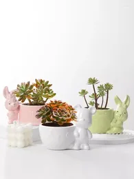 Vases Nordic Style Ceramic Animal Flower Pot Cartoon Mini Succulents Plants Bonsai Pots Home Decoration