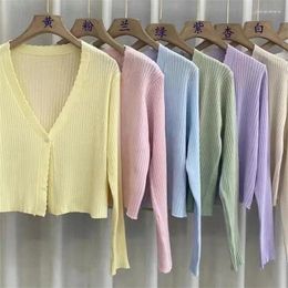 Women's Knits Autumn V Neck Casual Thin Cardigan Coat Shawl Women Slim Ice Silk Knitted Cardigans Female Long Sleeve Sunscreen Shirt