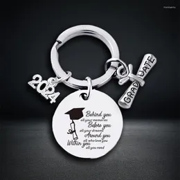 Keychains 2024 Graduation Keychain Rings Key Holder Inspirational Language Engraved Doctoral Cap Creative Stainless Steel Gift Accessories