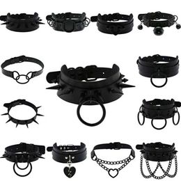 Chokers Halloween Emo Cosplay All Black Gothic Necklace Mens Punk Peak Rivet Round Heart Necklace Y2K Jewelry d240514