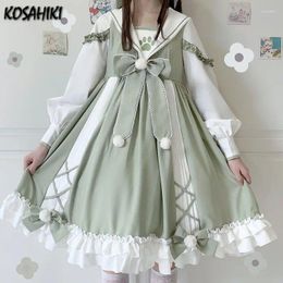 Casual Dresses 2024 Japanese Contrast Color Lolita Y2k Aesthetic Summer Kawaii A-line Bow Dress Fairy Grunge Ruffled Patchwork Vestidos