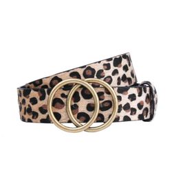 Belts Big double round buckle womens belt with fake horse hair leopard pattern bronze decoration versatile pin2980481