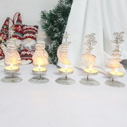 Candle Holders Christmas Wrought Iron Candlestick Ornaments Year Xmas Tabletop Decoration Noel Holder Merry Decor