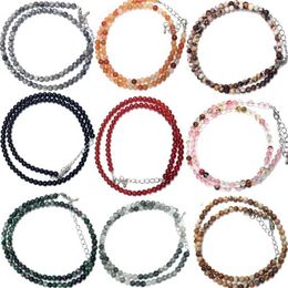 Beaded Necklaces Natural 4mm Pink Crystal Quartz Agate Bead Necklace with Garnet Multi Colour Gift Suitable for Girls Fashion Bracelet d240514