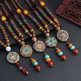 Beaded Necklaces Fashionable long sweater pendant chain wood bead tassel bohemian necklace jewelry Nepal wood bead pendant necklace d240514