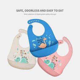 Burp Cloths 1 waterproof baby bib cartoon dinosaur printed childrens bib adjustable soft silicone baby bib feeding suppliesL240514