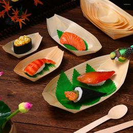 Disposable Dinnerware Safe 100Pcs Convenient Dessert Salad Appetizer Serving Boat Wooden Sushi Dish Solid Wood Kitchen Supplies