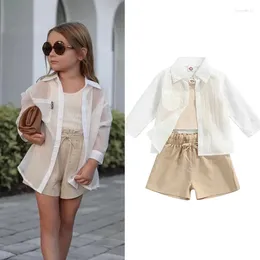 Clothing Sets 1-5 Years Toddler Girl 3pcs Casual Outfits Long Sleeve Sheer Shirt Tank Tops Shorts For Girls