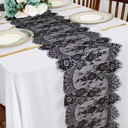 Table Cloth 35x300cm Vintage White Black Lace Floral Runner Cover El Home Boho Birthday Wedding Party Banquet Decor Supplies