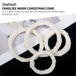 Decorative Flowers 6 Pcs White Rattan Ring Wreath Accessory DIY Frames Xmas Rustic Round Rings Wicker