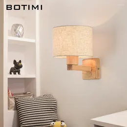 Wall Lamp BOTIMI Fabric Lampshade LED For Living Room El Bedside Wooden Sconce E27 Luminaire Bed Reading Home Lighting