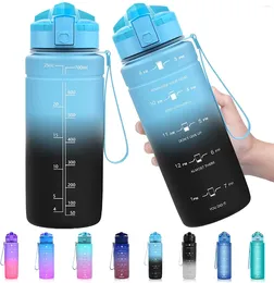 Water Bottles ZOUNICH 500/1000ml Sport Bottle With Time Marker Gradient Color Portable High Temperature Resistant Plastic Cup Fitness