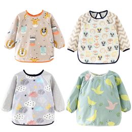 Baby Items Baby Bibs Cotton Waterproof Infant Bib Full Sleeve Gown Children Long Sleeve Apron Coverall Feeding Drawing Bibs y240514