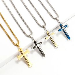 Hip Hop Punk Stacking Cross Pendant Necklace for Men Women Stainless Steel Link Choker Chain Fashion Jewellery Accessories Gifts 240508