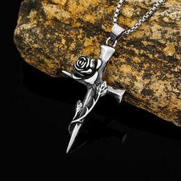 Pendant Necklaces Fashion Big Size Punk Cross Necklace Stainless Steel Rose For Man And Woman Unique Amulet Jewellery Gifts Drop