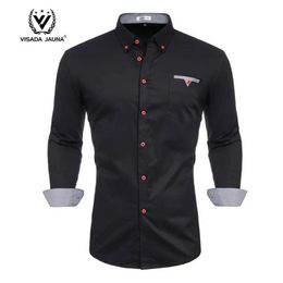 Men's Dress Shirts VISADA JAUNA 100% Cotton Men Shirt Brand 2019 Male Long Slve Casual Hit Colour Slim Fit Black Dress Shirts Y69 Y240514