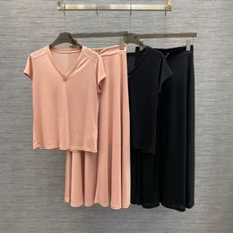 Silky cotton minimalist top and large hem long skirt set