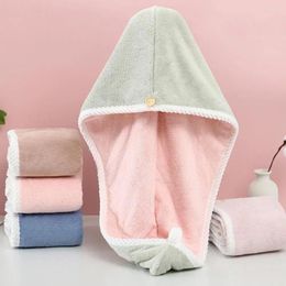 Towel Dry Hair Hat With Fixation Button Lint Free Comfortable Coral Fleece Super Absorbent Curly Quick Drying Wrap Dai