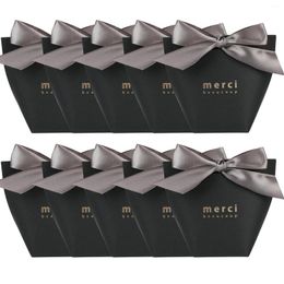 Gift Wrap 10Pcs Wedding Black Candy Boxes Paper Cases Snack Wrapping Box With Grey Ribbons For 2024 Party Favours Supplies