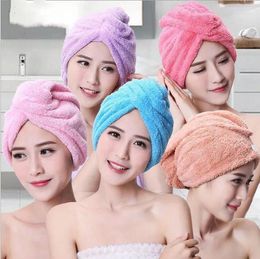 Towel Solid Color Bathroom Super Absorbent Quick-drying Coral Fleece Bath Hair Dry Cap Salon Women 2024