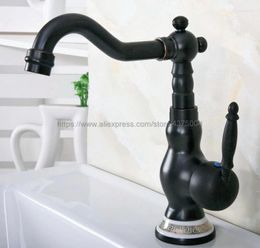 Bathroom Sink Faucets Deck Mounted Single Handle Hole Mixer Faucet Black Oil Rubbed Brass And Cold Water Tap Nnf659