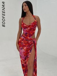 Work Dresses BOOFEENAA Sexy Women 2 Piece Set Floral Print Backless Halter Top And Split Long Skirt Sets Summer Vacation Outfits C70-DD41