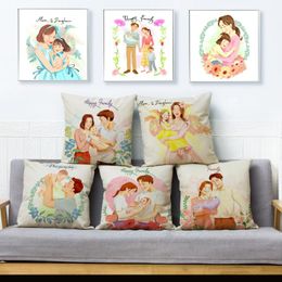 Pillow Cute Cartoon Happy Family Mom Baby Print Cover 45 Linen Covers Throw Pillows Cases Sofa Home Decor Pillowcase
