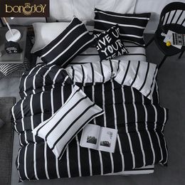 Bonenjoy Black and White Colo Striped Bed Cover Sets SingleTwinDoubleQueenKing Quilt Sheet Pillowcase Bedding Kit 240510