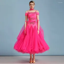 Stage Wear Standard Ballroom Dance Dresses For Women High Quality Pink Short Sleeve WaltzTango Flamenco Costume Lady Competition Dres